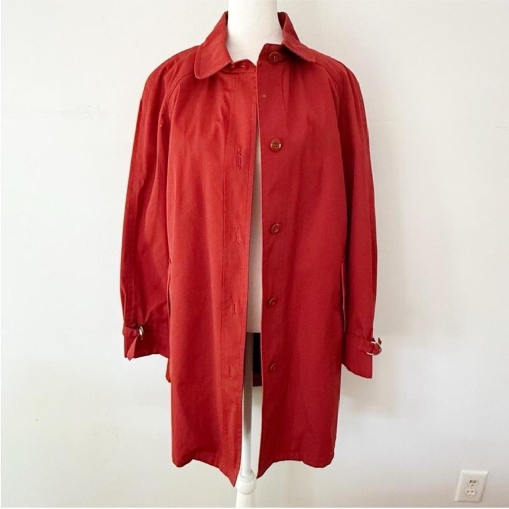 Vintage 70s Trench Coat Women 14 Red Removable Liner Chore Barn Country Western